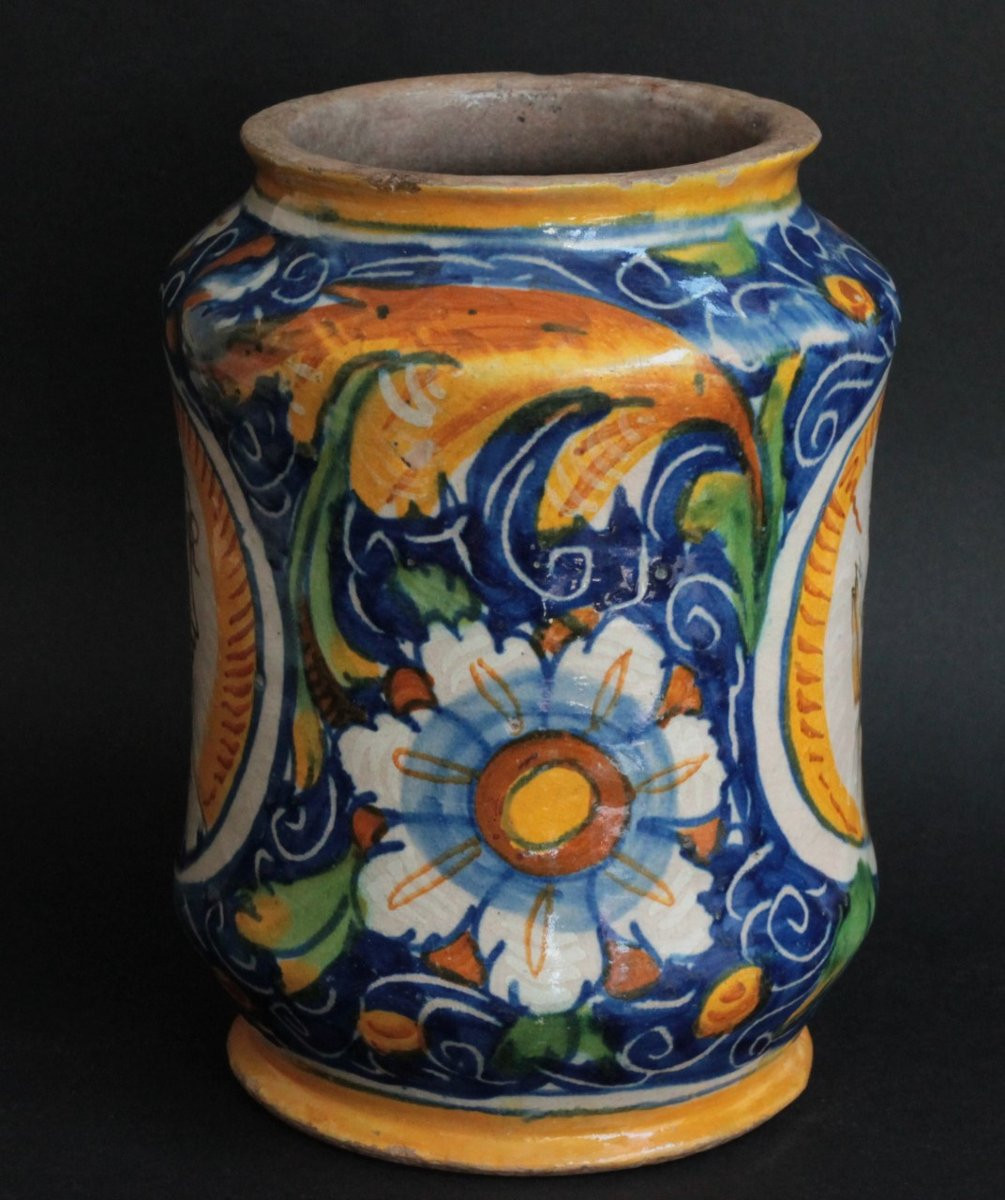 Albarello en majolique de Venise à décor de 2 portraits. Atelier de Maestro Domenico. XVIe s.-photo-3