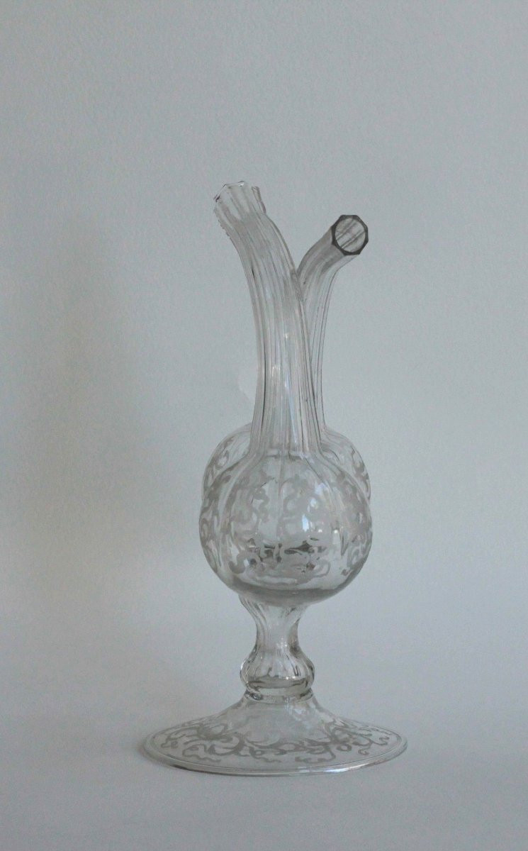 Guédoufle, huilier formé de deux récipients accolés en verre, France, 18e s.-photo-3