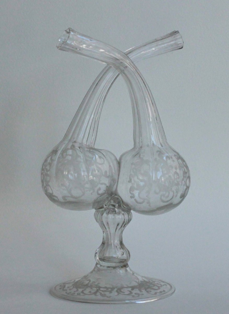 Guédoufle, huilier formé de deux récipients accolés en verre, France, 18e s.-photo-4