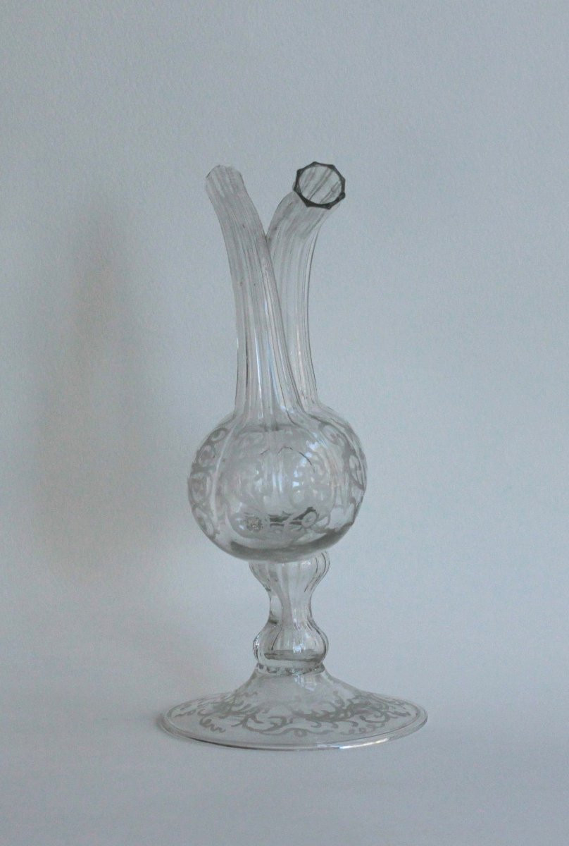 Guédoufle, huilier formé de deux récipients accolés en verre, France, 18e s.-photo-1