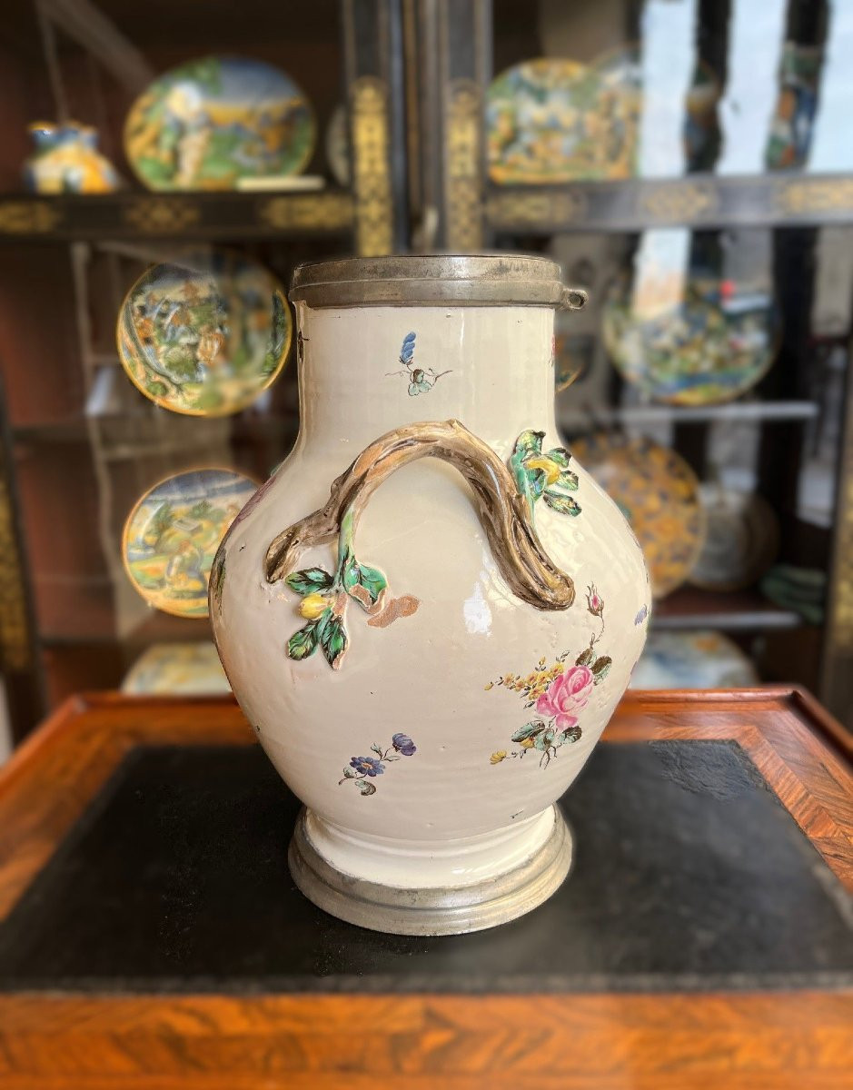 Aprey Earthenware Vase Or Tobacco Pot Decorated With Flowers, 18th Century-photo-3