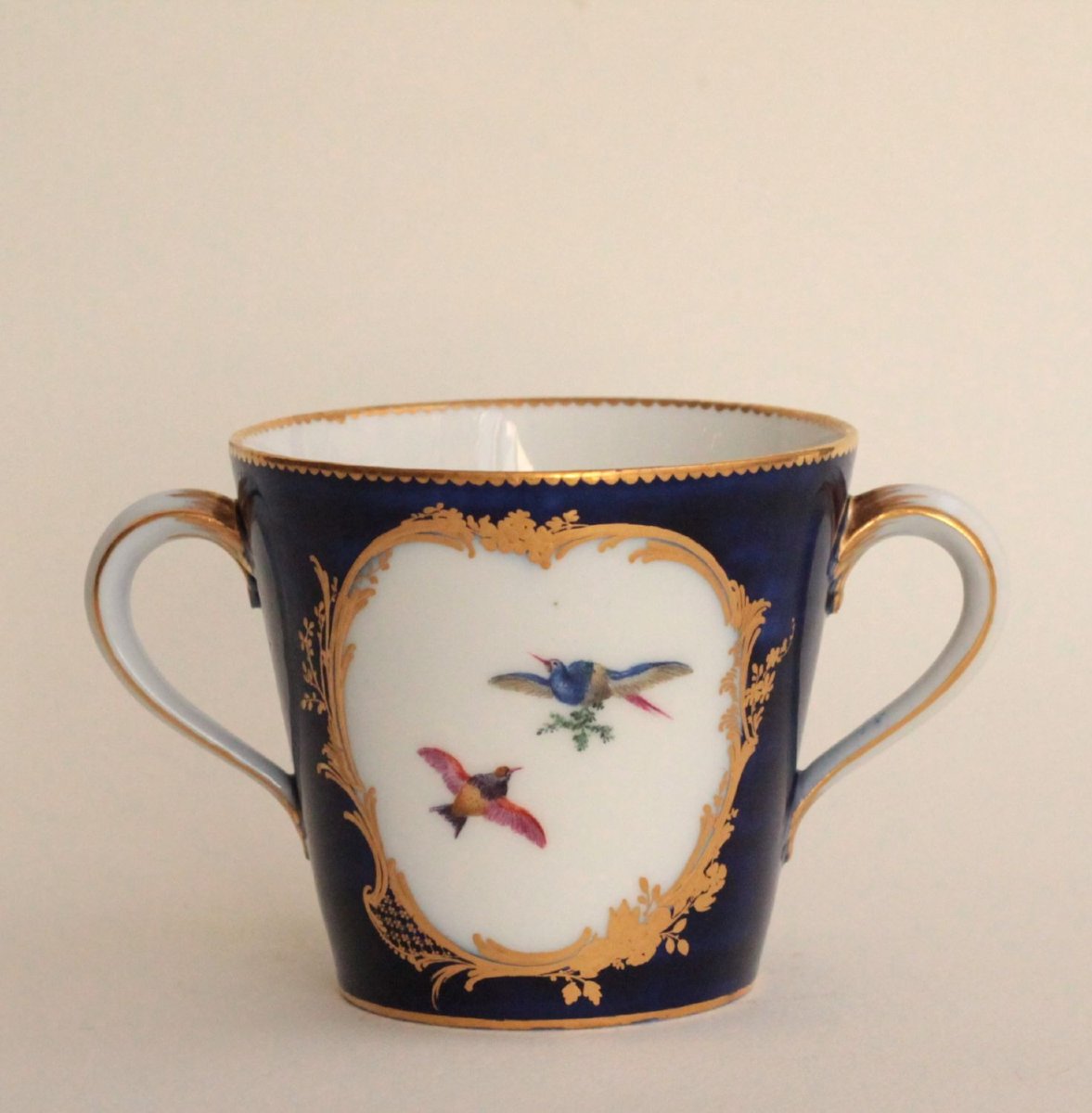 Vincennes Soft-paste Porcelain Milk Cup, Decorated With Birds On A Clouded Blue Background, 1756