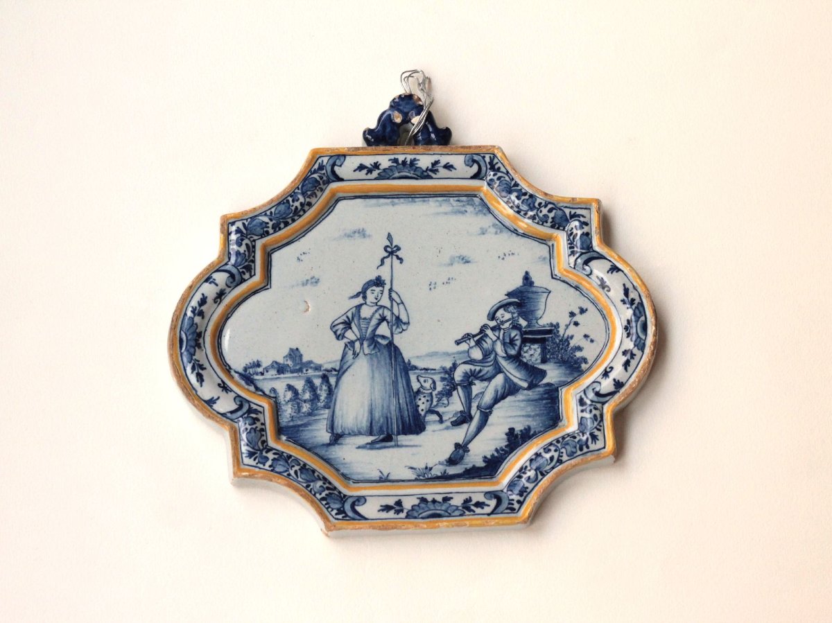 Plaque en faïencede Delft à décor en camaïeu bleu, inscription Frederik Sefiman 1763, 18e s.-photo-2