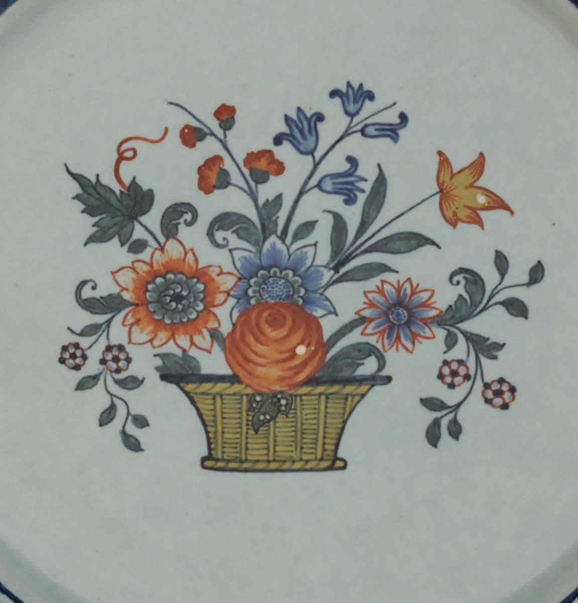 Rouen, Plate Decorated With A Basket Of Flowers.-photo-3