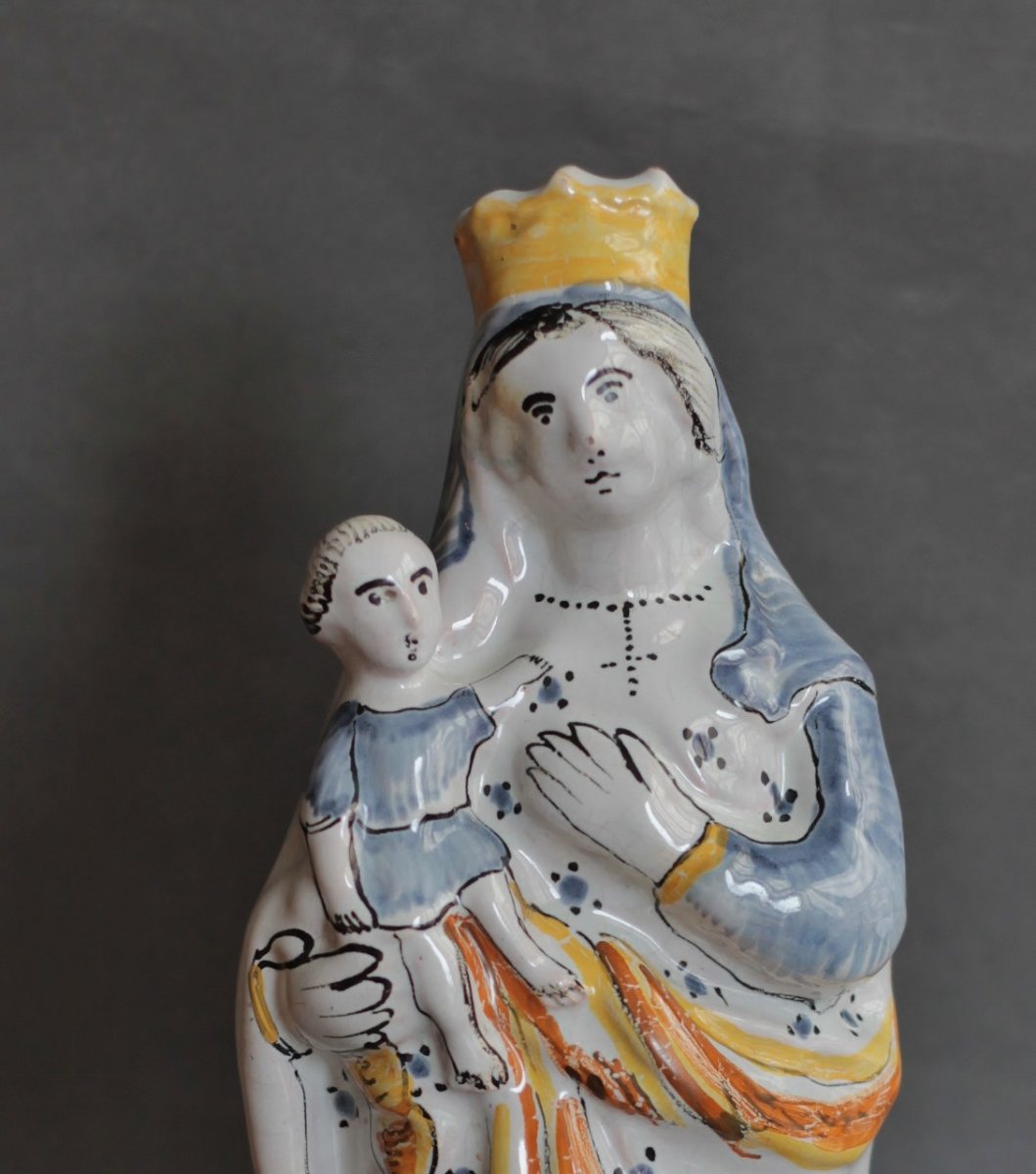 Vierge à l'Enfant En Faïence De Rennes, XVIIIe Siècle-photo-2