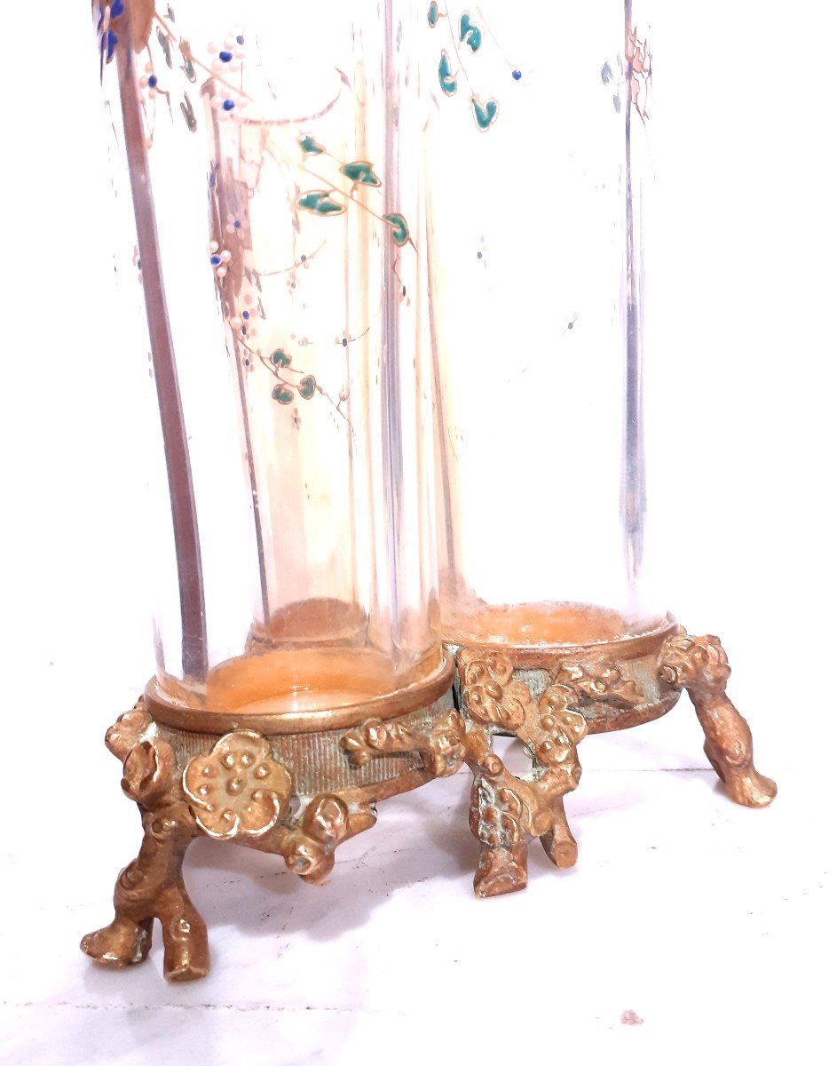 Triple Vase Baccarat Japonisant monture bronze art nouveau-photo-2