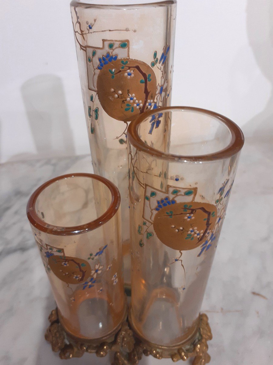 Triple Vase Baccarat Japonisant monture bronze art nouveau-photo-3