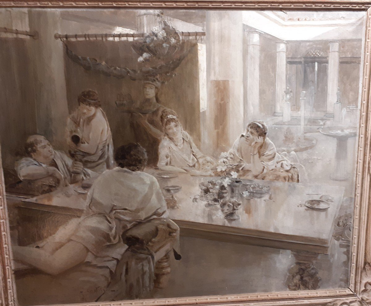 Huile Sur Toile Scène Romaine Par André  Castaigne-photo-3