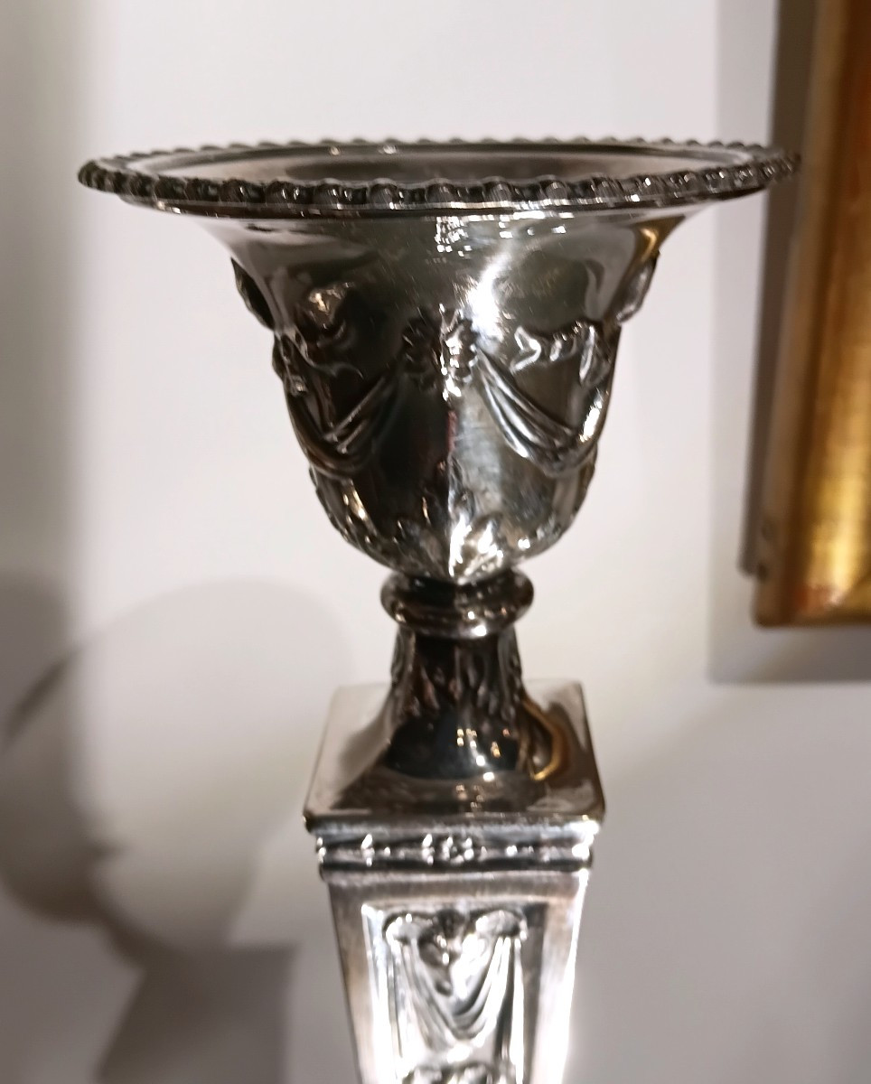 Pair Of Large 19th Century English Silver-plated Torches-photo-2