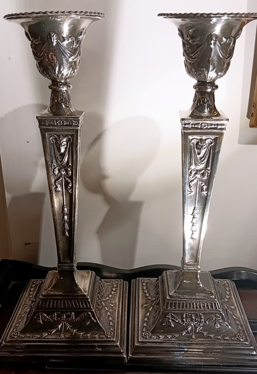 Pair Of Large 19th Century English Silver-plated Torches