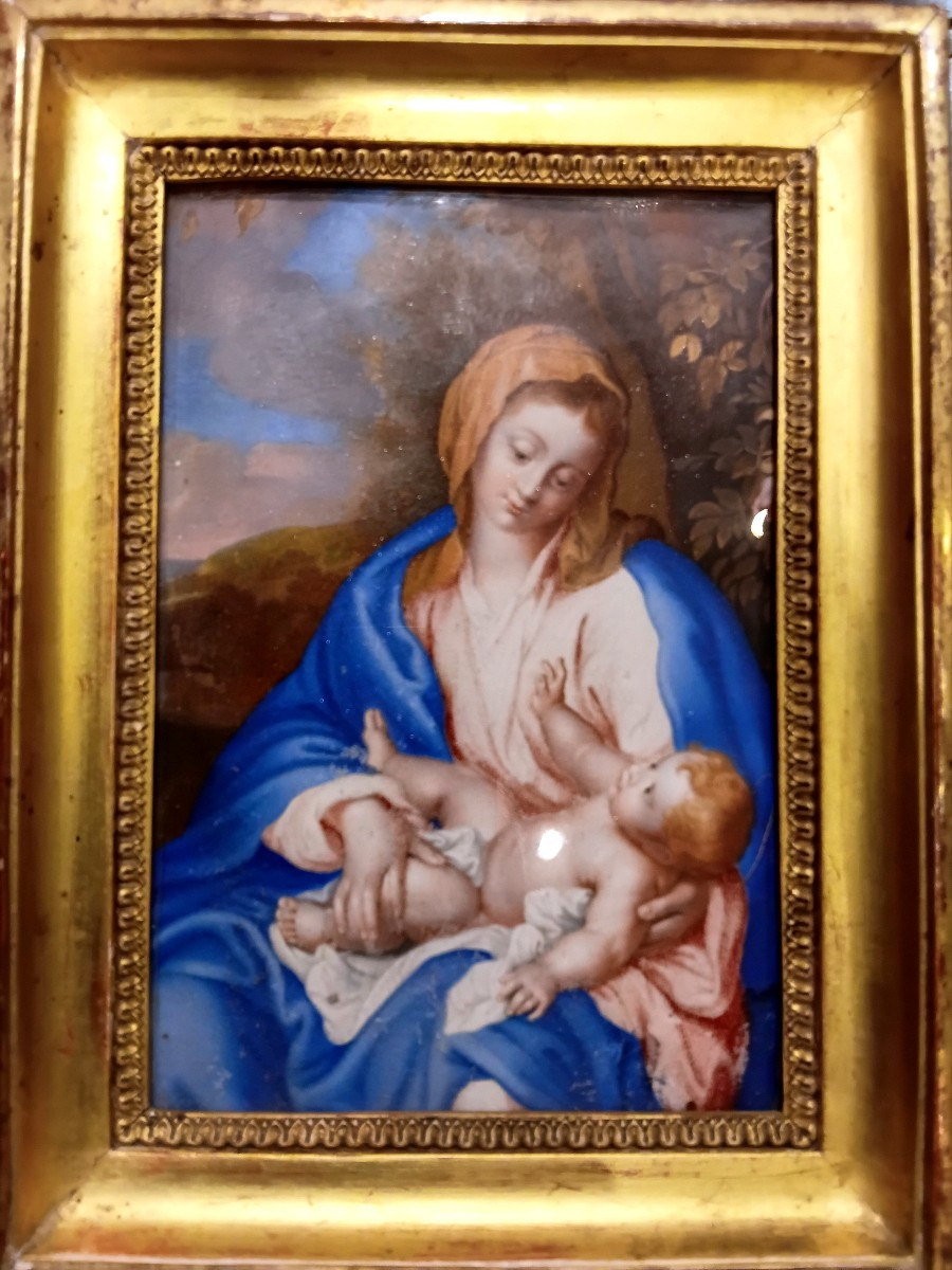 Vierge a l enfant gouache sur velin