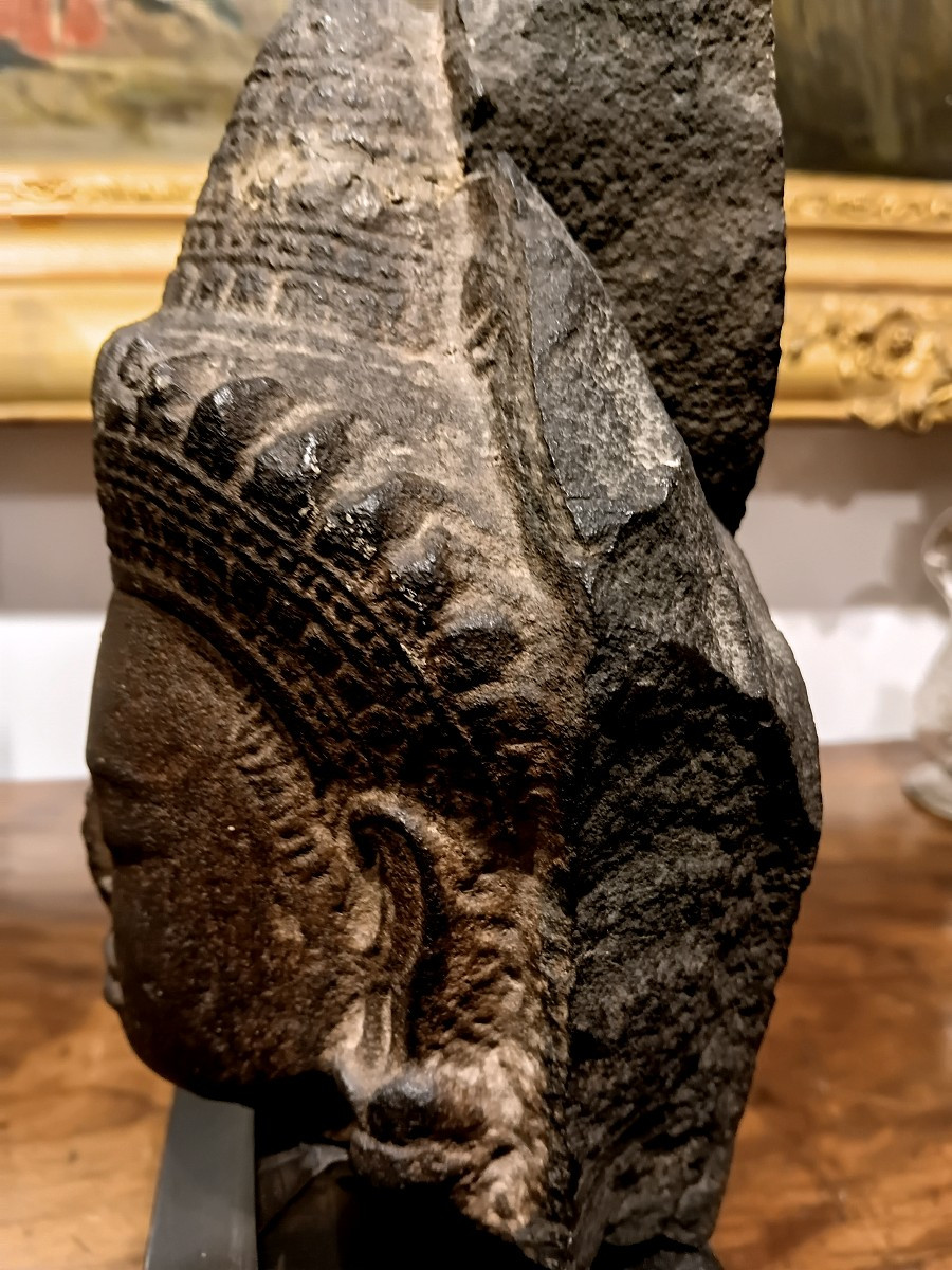 Buddha Head In Gres Cambodia Khmer XII/xiii Th Century-photo-4