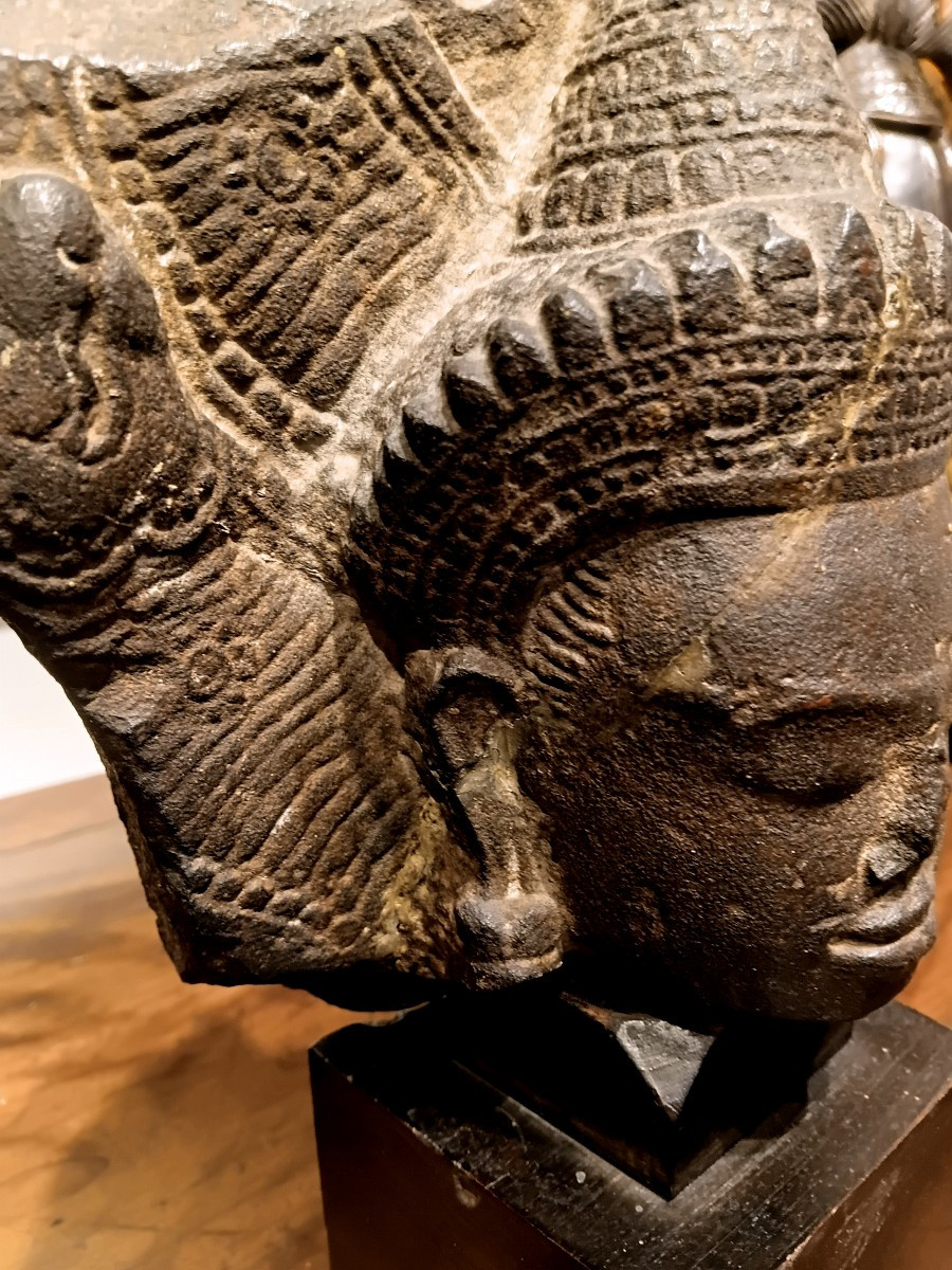 Buddha Head In Gres Cambodia Khmer XII/xiii Th Century-photo-1