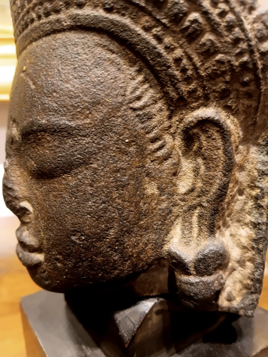 Buddha Head In Gres Cambodia Khmer XII/xiii Th Century-photo-2