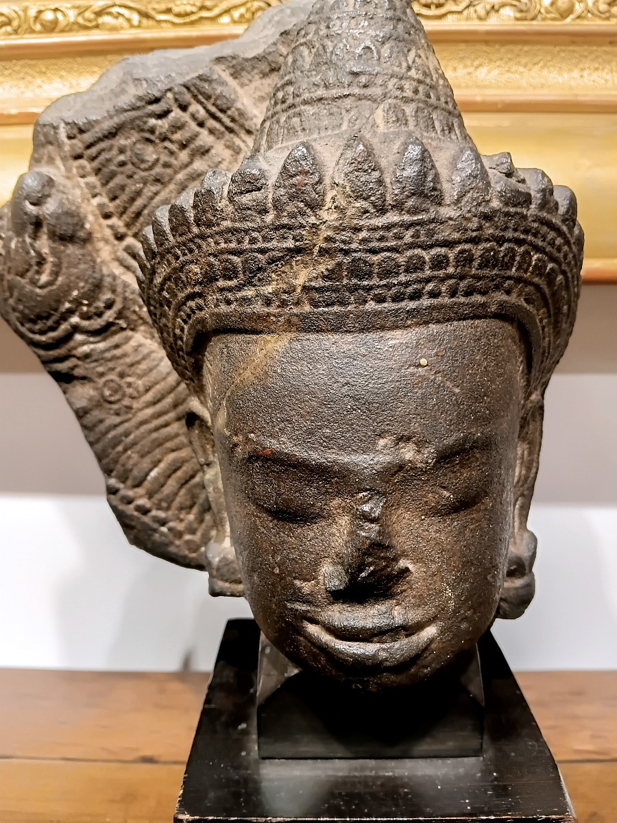 Buddha Head In Gres Cambodia Khmer XII/xiii Th Century-photo-5