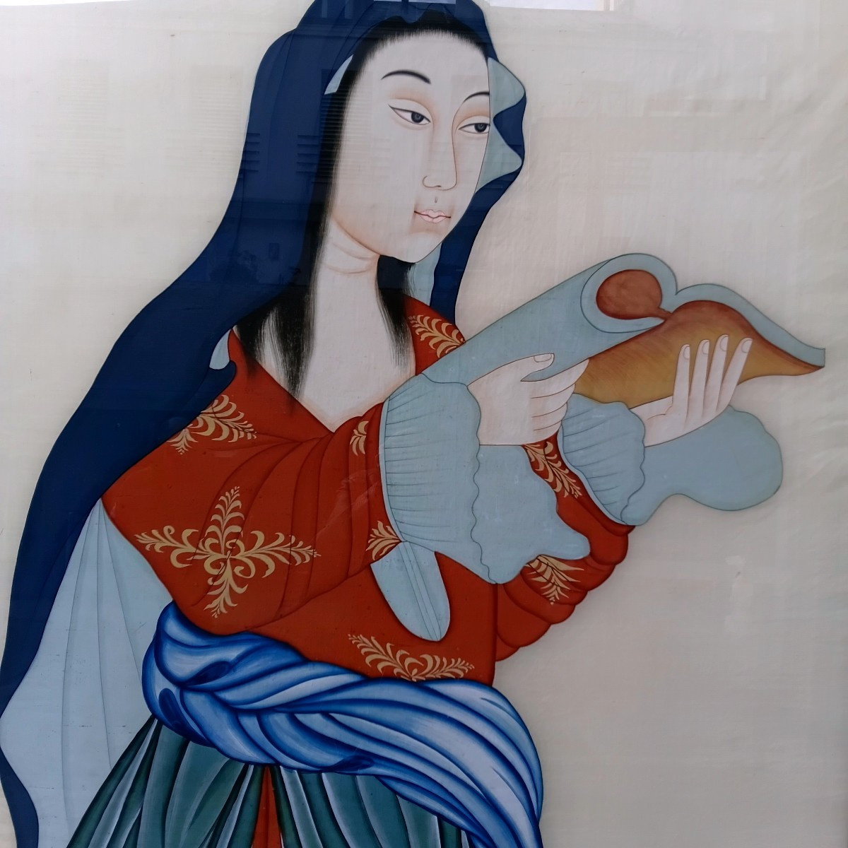 Grande peinture chinoise sur soie du debut du 20 eme siecle-photo-3