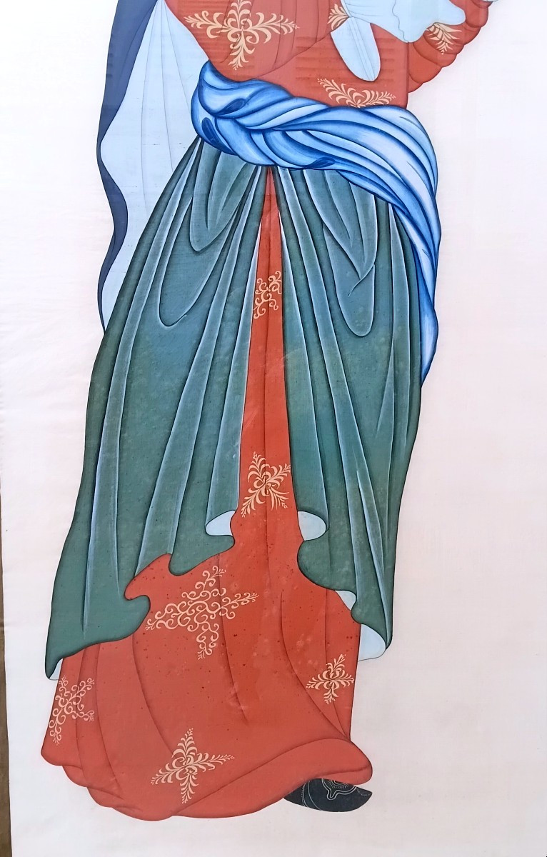Grande peinture chinoise sur soie du debut du 20 eme siecle-photo-4