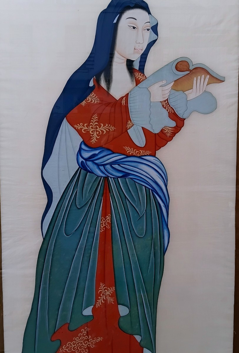 Grande peinture chinoise sur soie du debut du 20 eme siecle-photo-1
