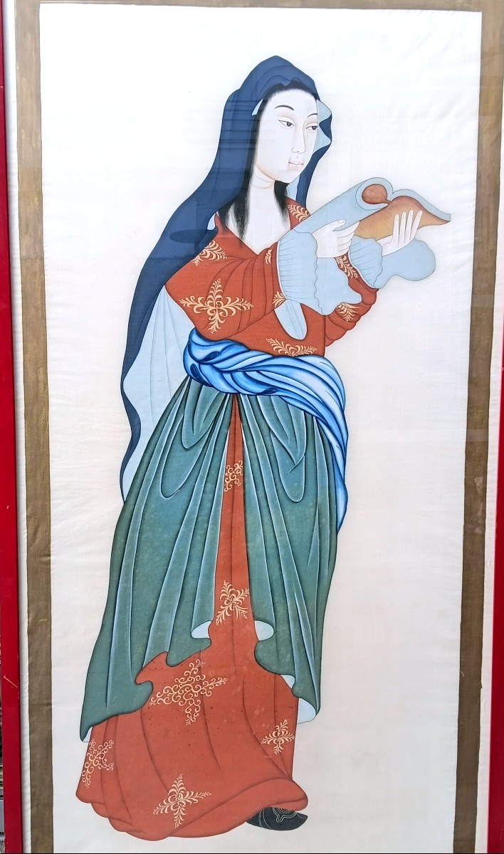 Grande peinture chinoise sur soie du debut du 20 eme siecle-photo-3