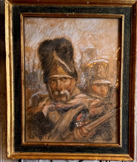Gouache sur traits de fusain " les grenadiers " signee...-photo-1