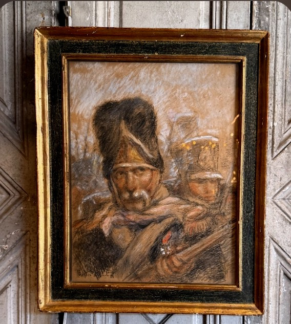 Gouache sur traits de fusain " les grenadiers " signee...