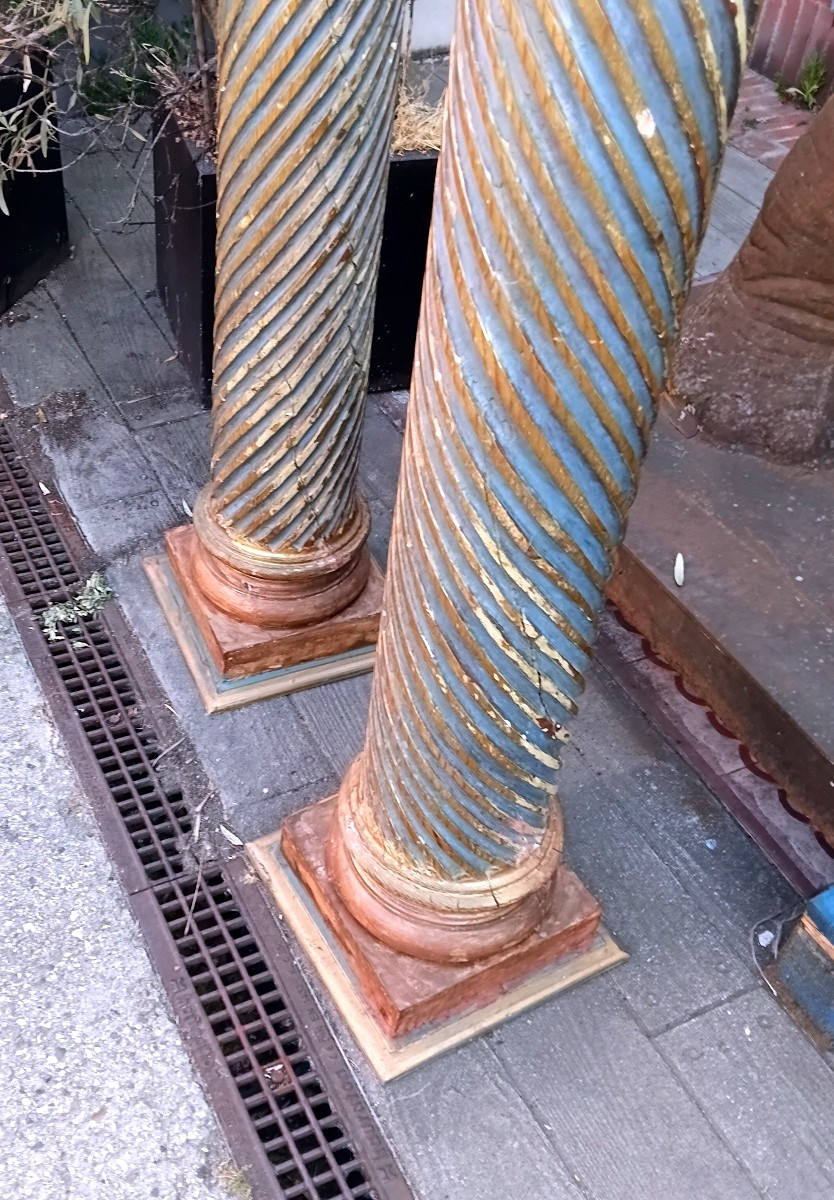 Paire de colonnes sculptees Espagne XVII eme siecle-photo-4