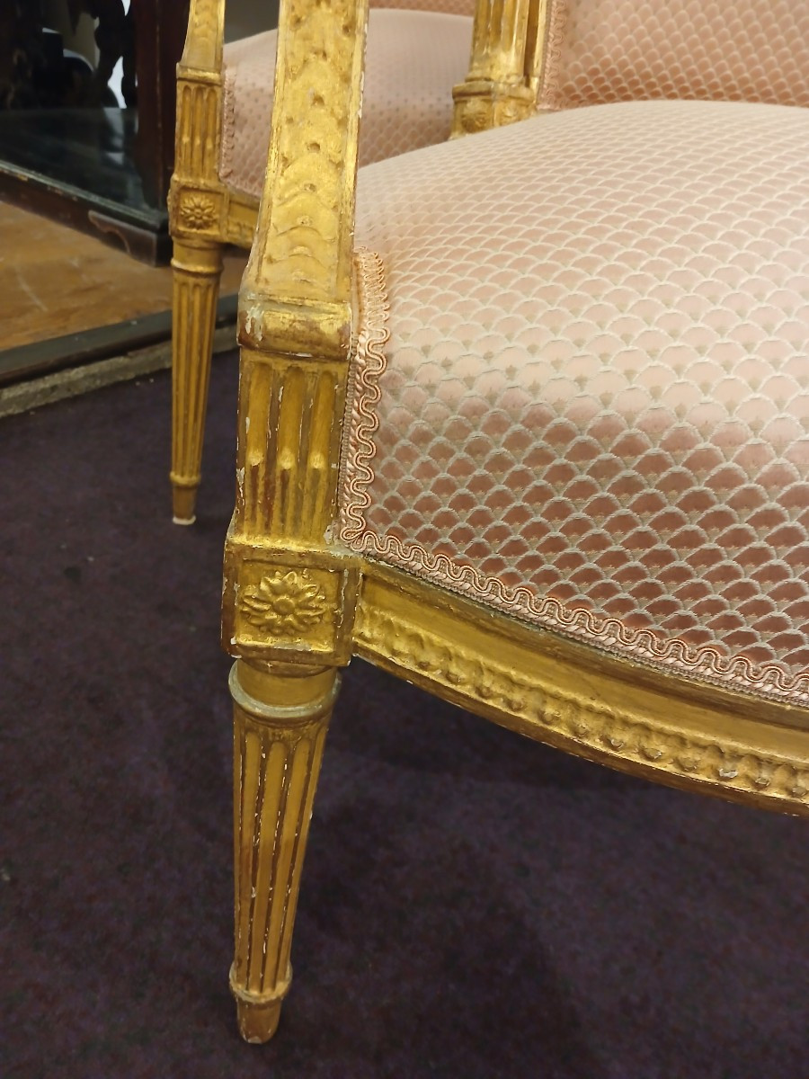 Paire de fauteuils en bois dore d epoque Louis XVI-photo-2