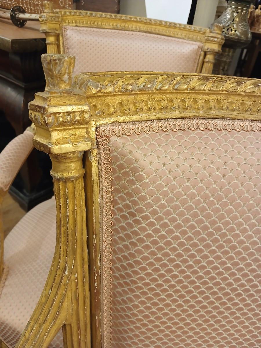 Paire de fauteuils en bois dore d epoque Louis XVI-photo-4