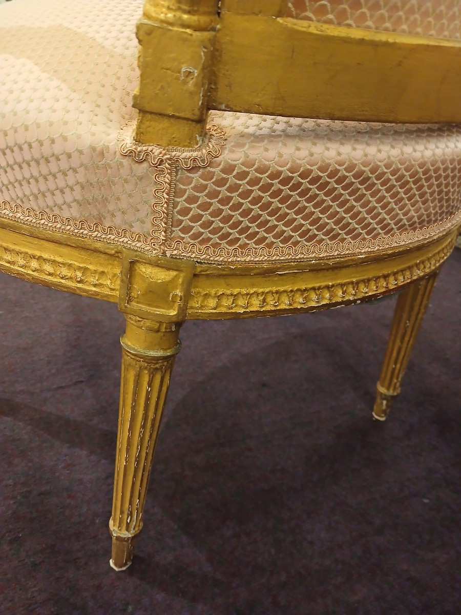 Paire de fauteuils en bois dore d epoque Louis XVI-photo-1