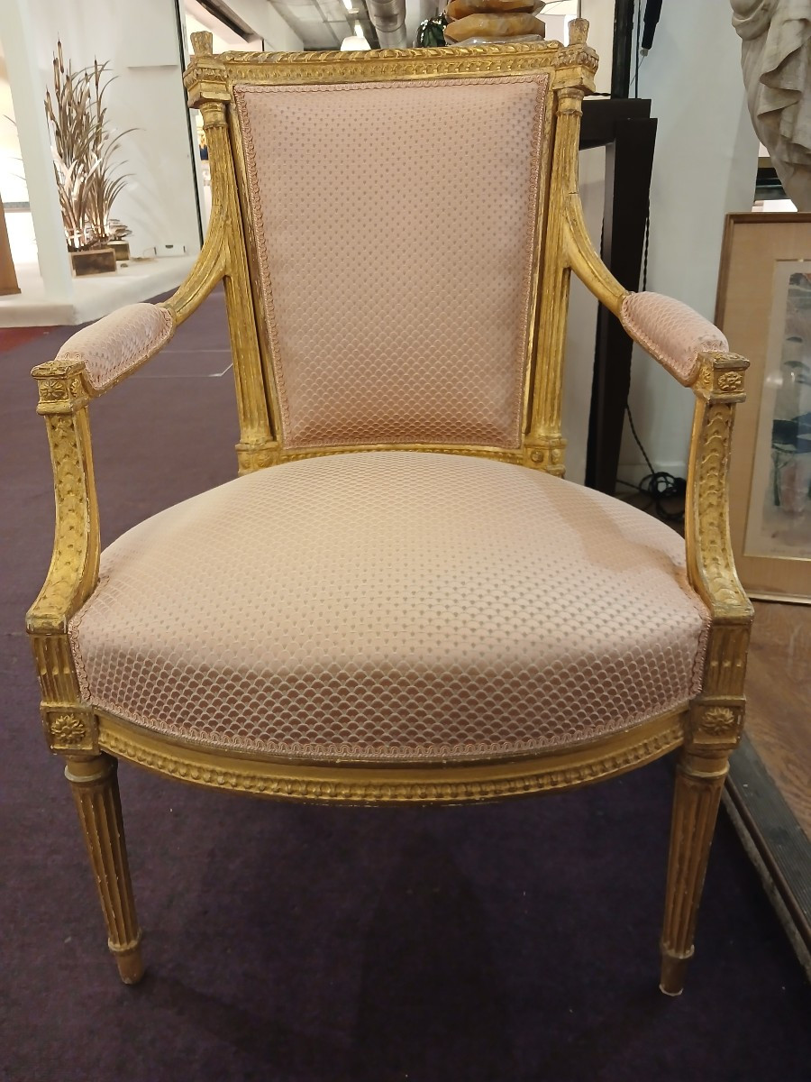 Paire de fauteuils en bois dore d epoque Louis XVI-photo-6