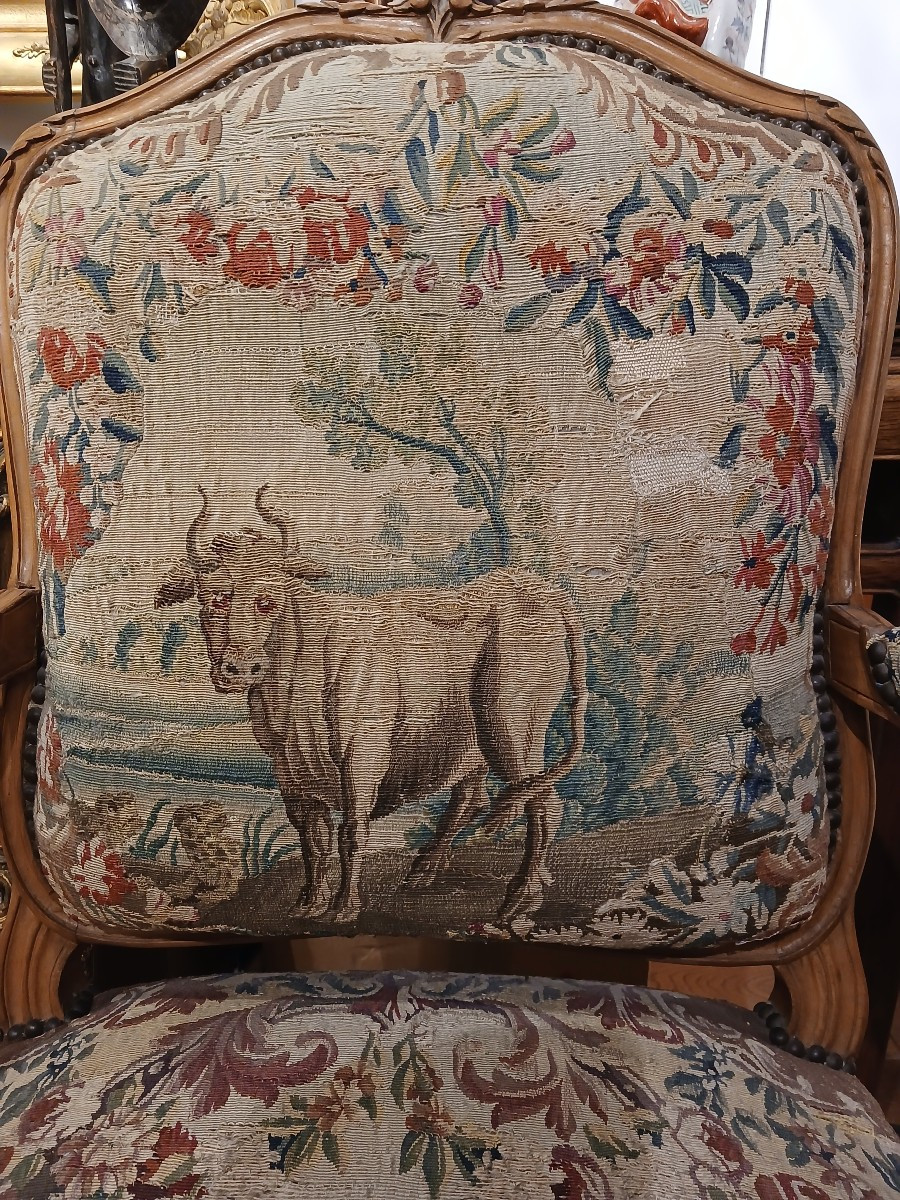 Pair Of Louis XV Period Flat-back Armchairs-photo-5