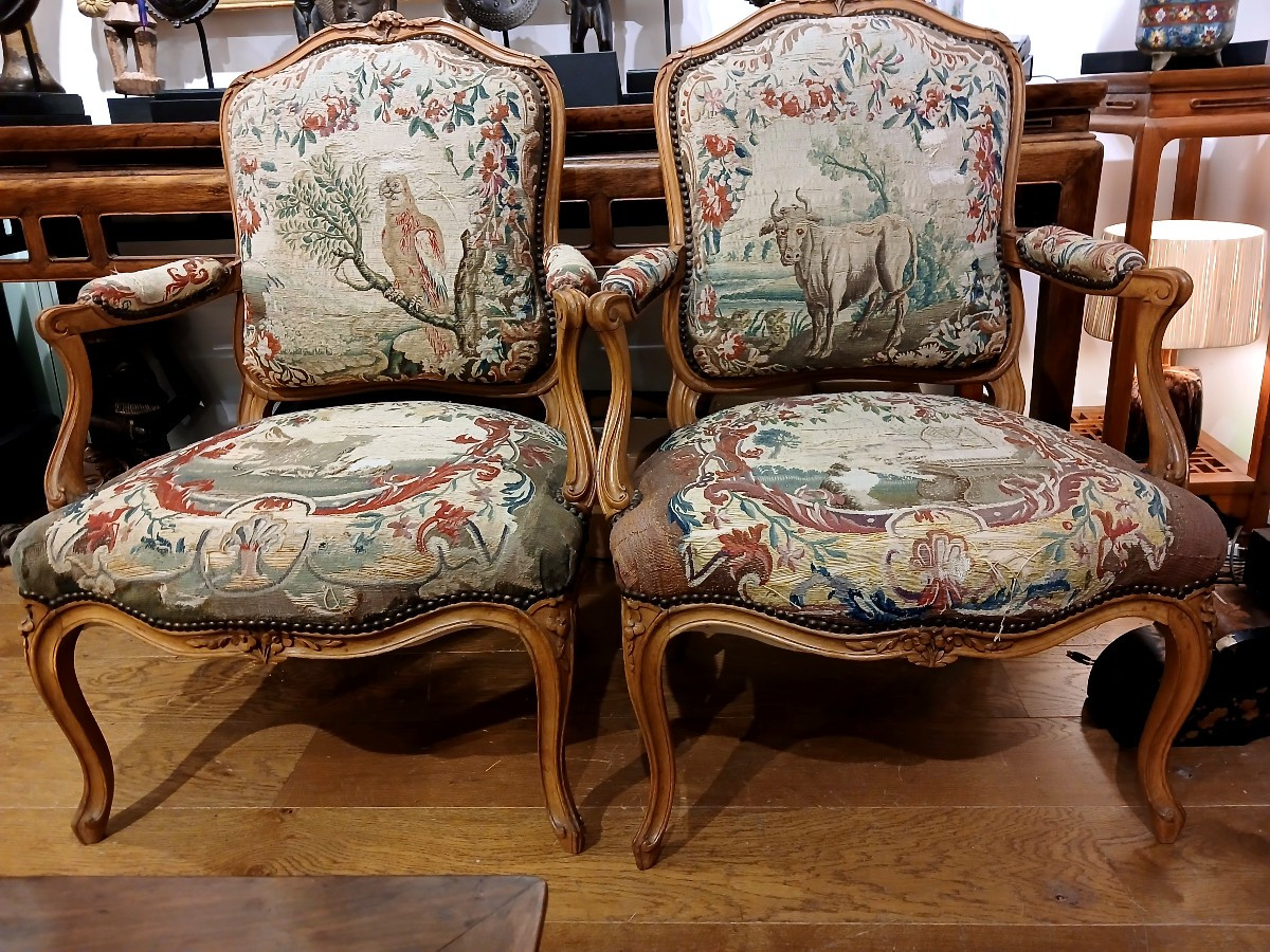 Pair Of Louis XV Period Flat-back Armchairs-photo-7