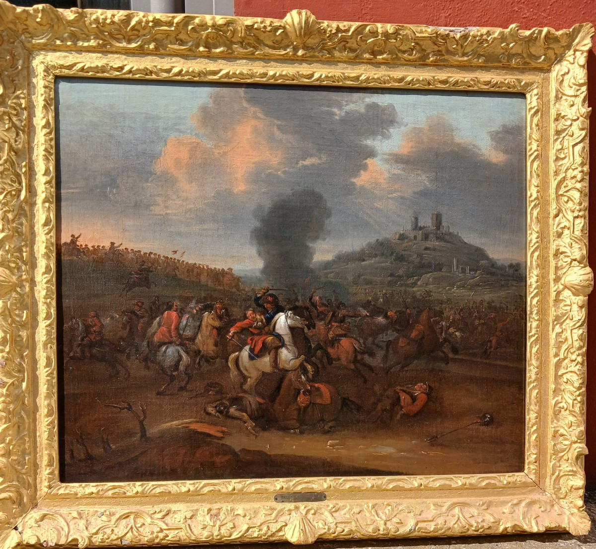 Peinture XVII eme siecle "scene de bataille"-photo-3