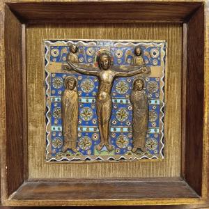 Modesto Morato .large Enamel Plaque And Gild Copper In The Romanesque Style