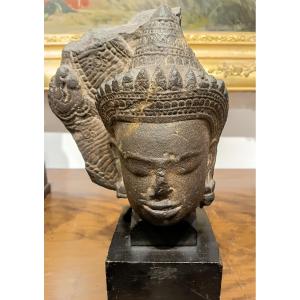 Tete de bouddha en gres cambodge khmer XII/XIII eme siecle