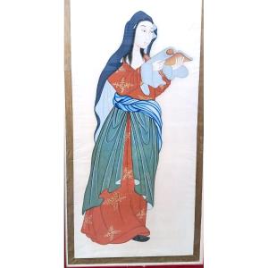 Grande peinture chinoise sur soie du debut du 20 eme siecle