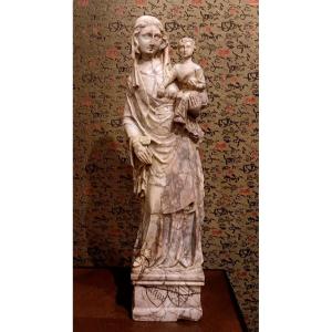 Grande vierge a l enfant sculptee en marbre 