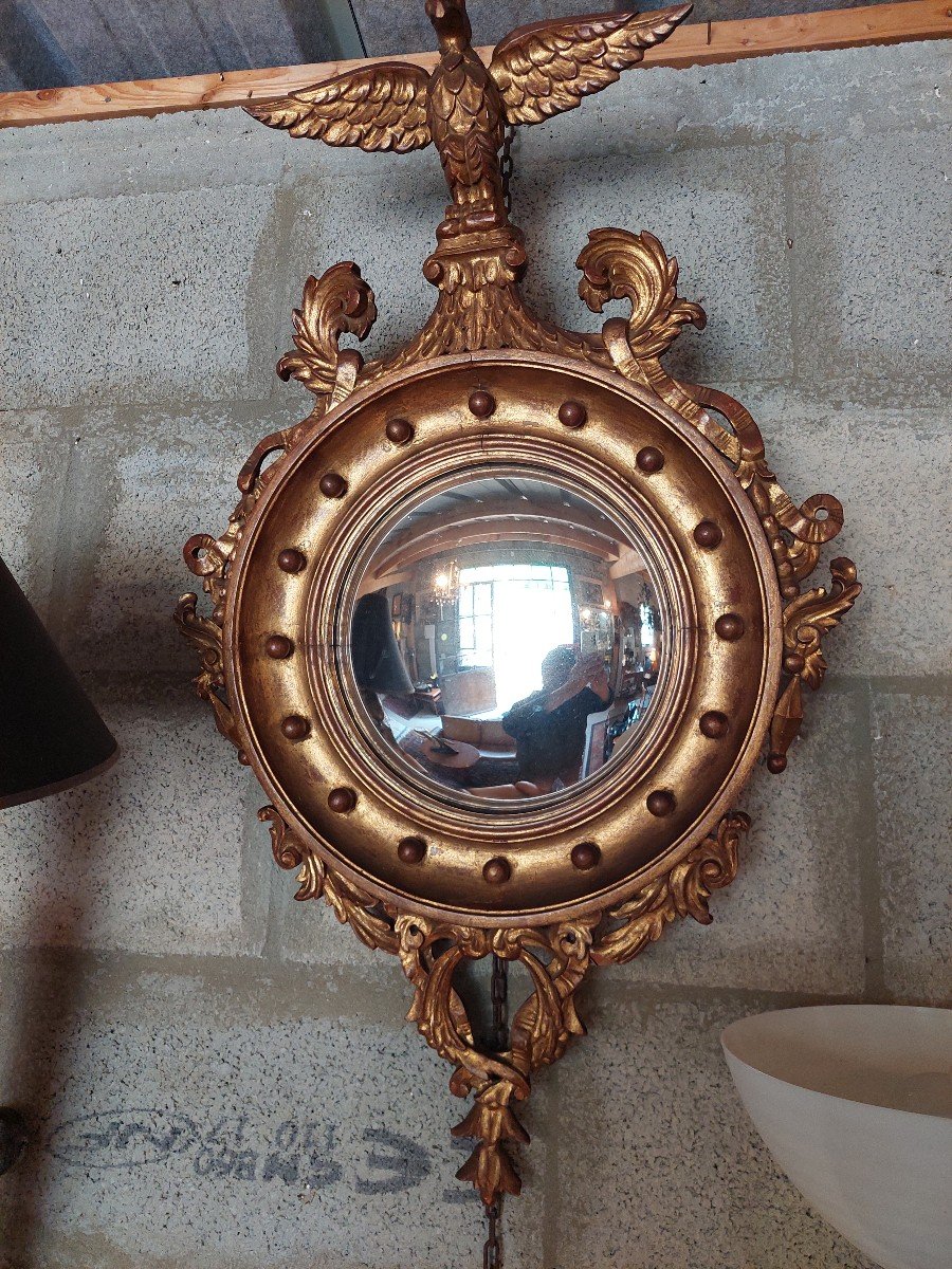 Witch Mirror With Eagle In Golden Wood-photo-3