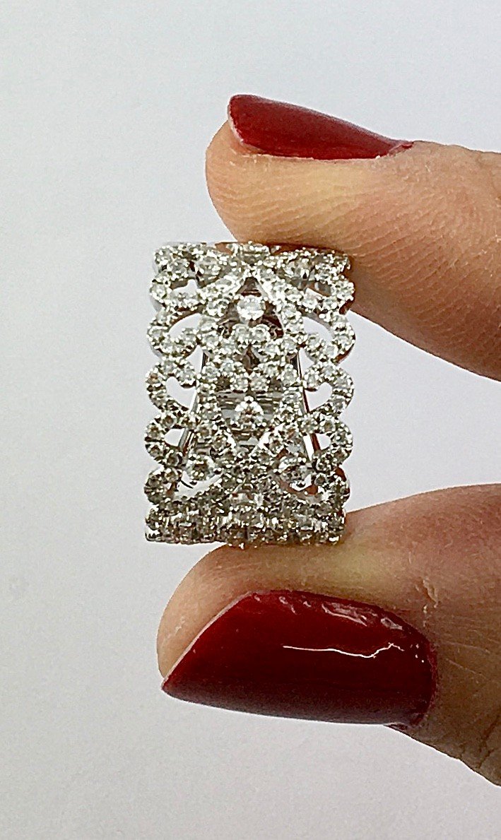 Bandeau Ring Type Florentine White Gold Diamonds-photo-2