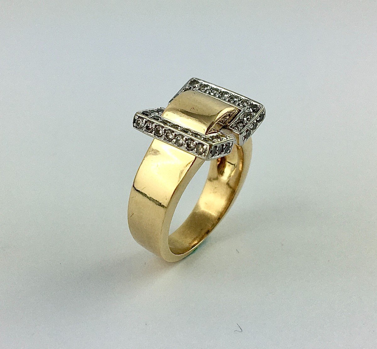 Bague Ceinture ou Noeud Ors Jaune Et Blanc Diamants -photo-2