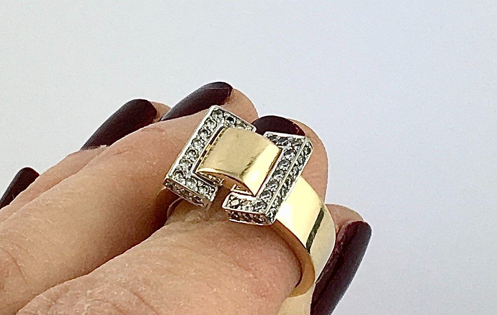 Ring Belt Or Knot Yellow And White Gold Diamonds-photo-4