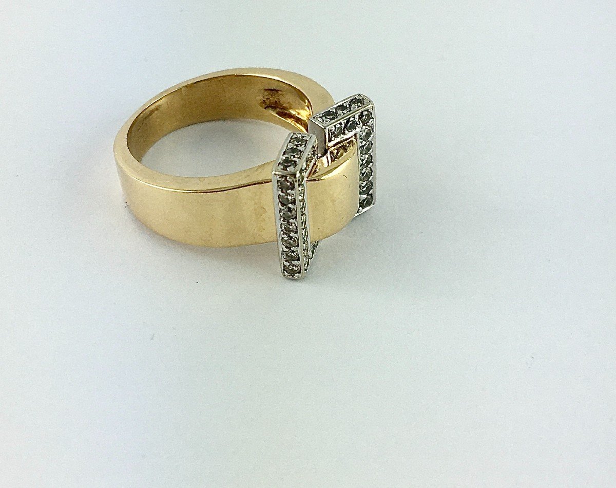Bague Ceinture ou Noeud Ors Jaune Et Blanc Diamants -photo-4