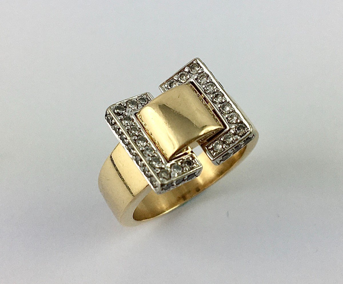 Bague Ceinture ou Noeud Ors Jaune Et Blanc Diamants 