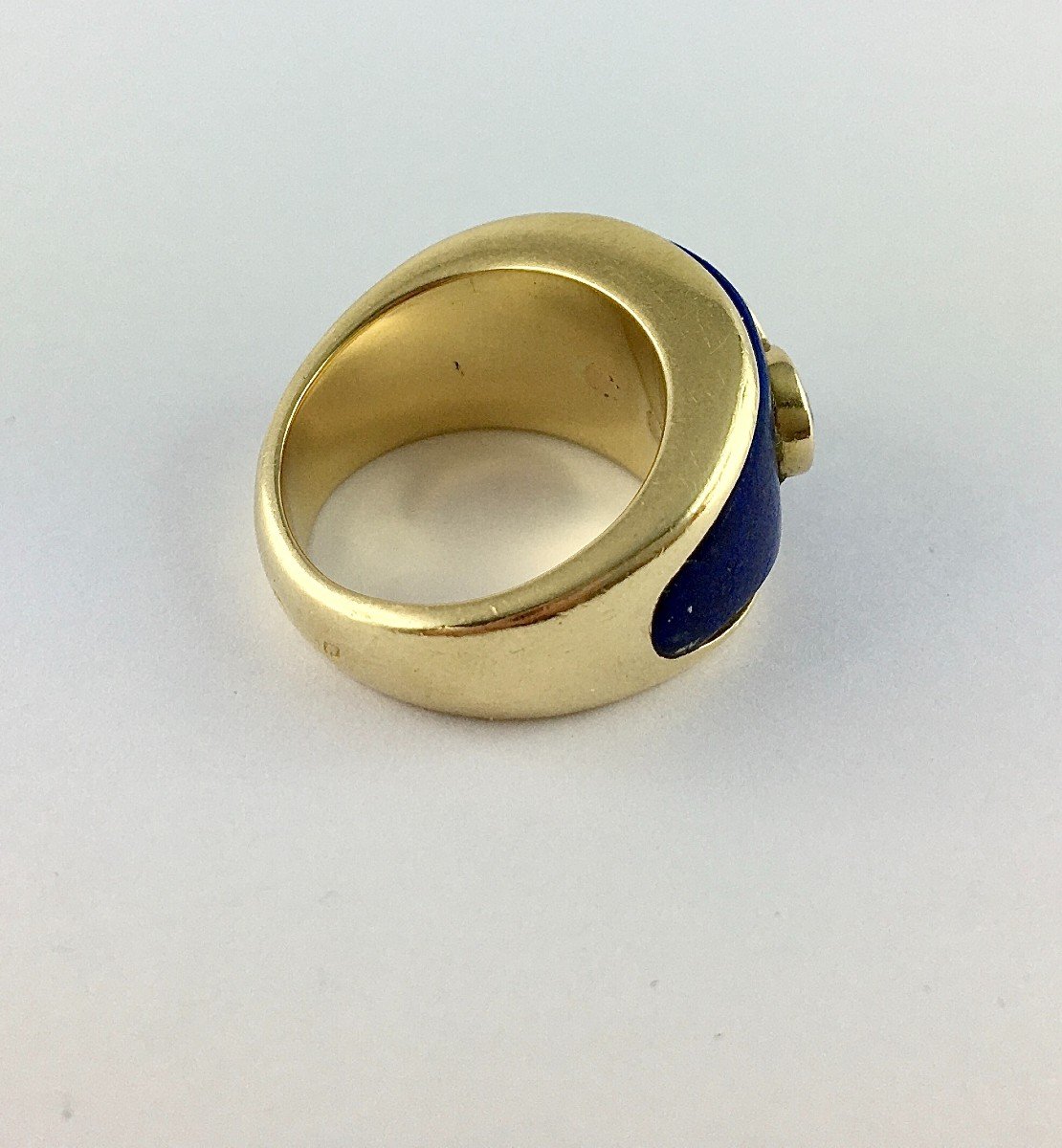 Lapis Lazuli Certified Diamond Trilogy Ring Yellow Gold Band-photo-4