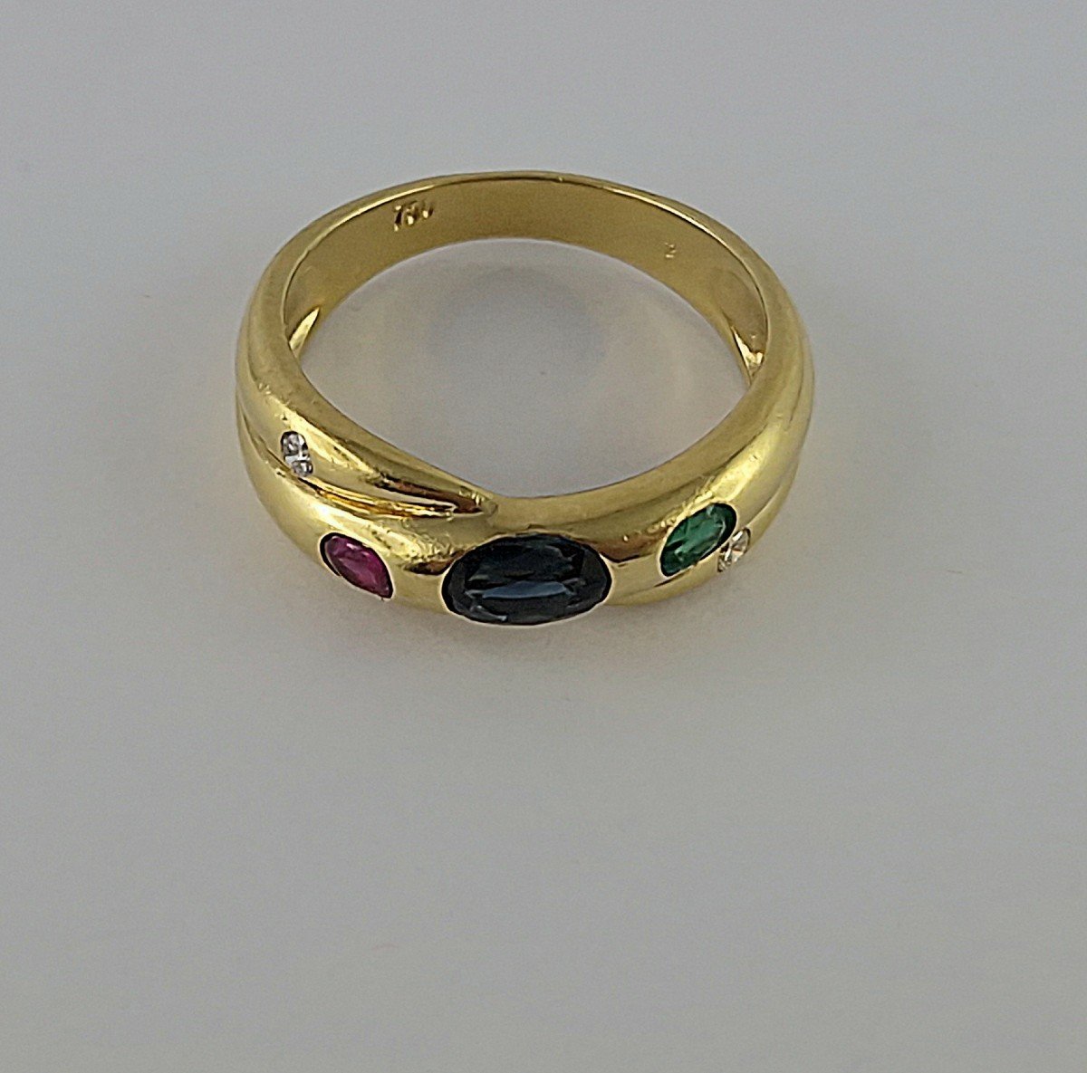 Sapphire, Ruby, Emerald And Diamond Cross Ring On Yellow Gold-photo-2