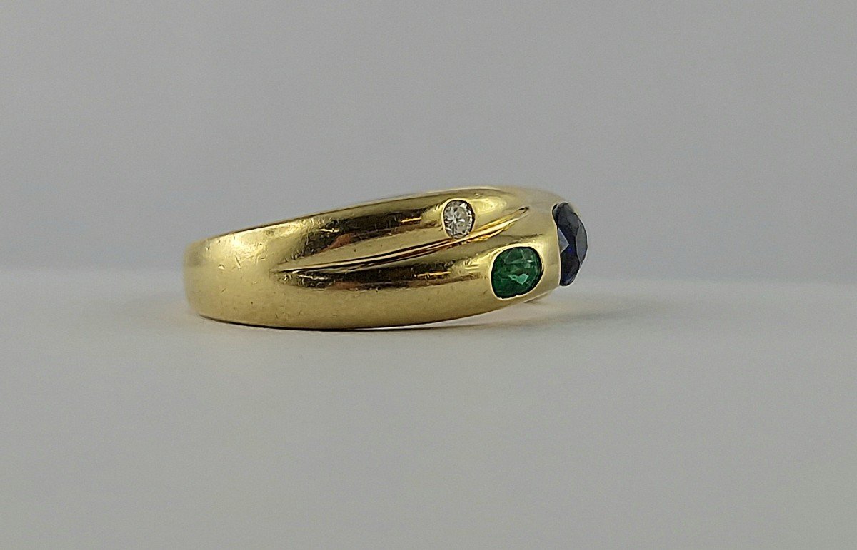 Sapphire, Ruby, Emerald And Diamond Cross Ring On Yellow Gold-photo-5