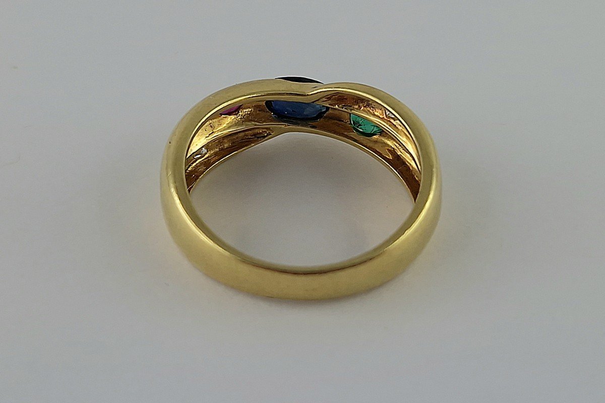 Sapphire, Ruby, Emerald And Diamond Cross Ring On Yellow Gold-photo-7