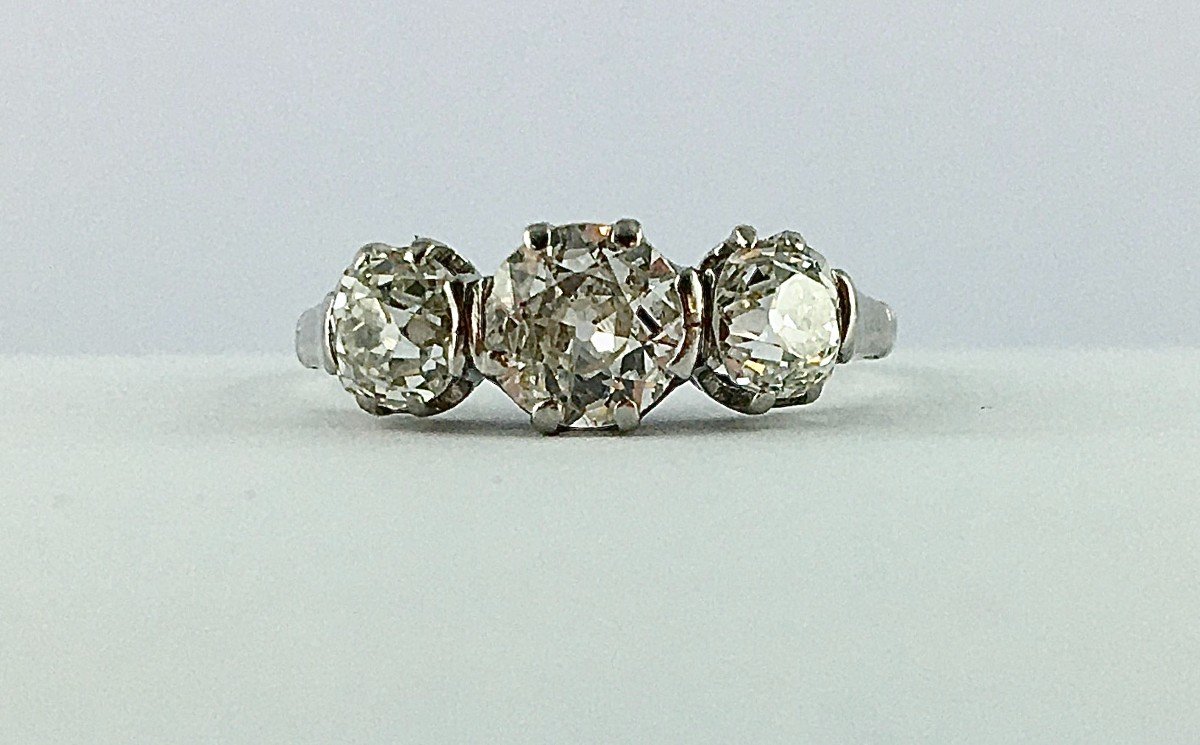 Trilogy Garter Ring Three Old Cut Diamonds On Platinum-photo-2