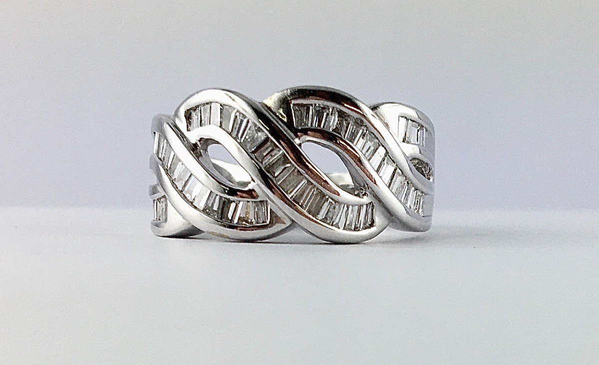 Baguette Cut Diamonds Pave Braid Band Ring In White Gold-photo-4