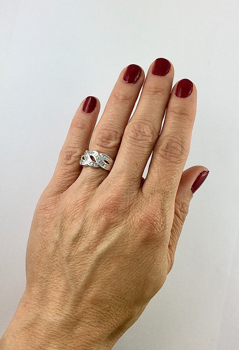 Baguette Cut Diamonds Pave Braid Band Ring In White Gold-photo-8